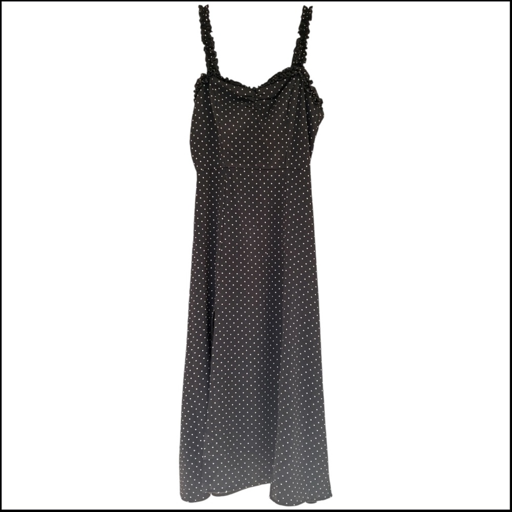 Black/White Feminine Sweetheart Neck Polka Dot Midi Slit Dress Size 3